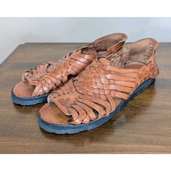 Vintage Eddie Bauer Huarache Sandals Womens Brown Leather Sandals Slip On Size 8 - Picture 1 of 7